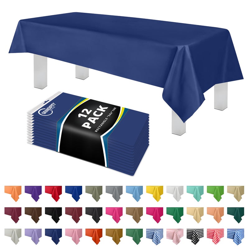 Grandipity 12 Pack Premium Disposable Plastic Tablecloth 54 Inch. x 108 Inch. Decorative Rectangle Table Cover - Navy Blue - Image 1